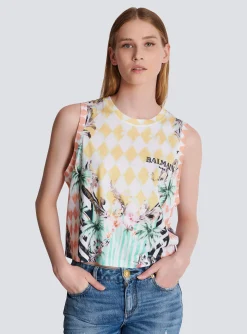 Women Balmain Vintage Tank Top With Baroque Print