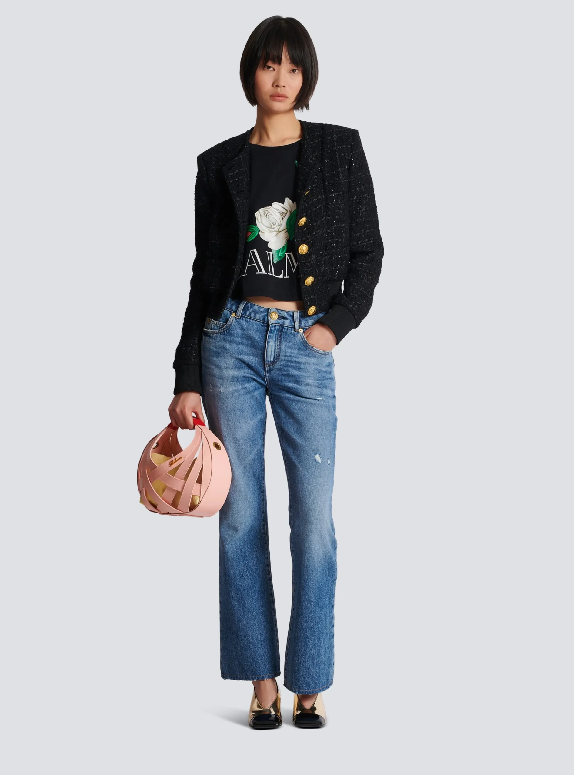 Women Balmain Vintage T-shirt With Roses Print