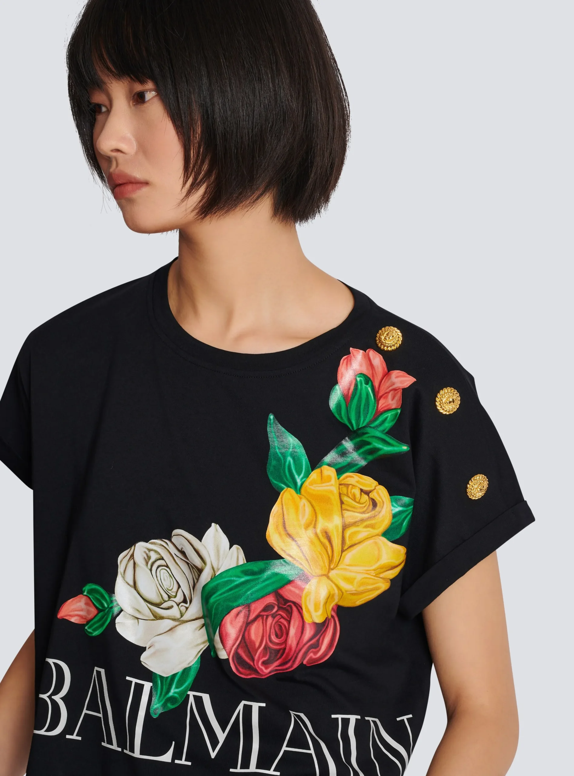 Women Balmain Vintage T-shirt With Roses Print