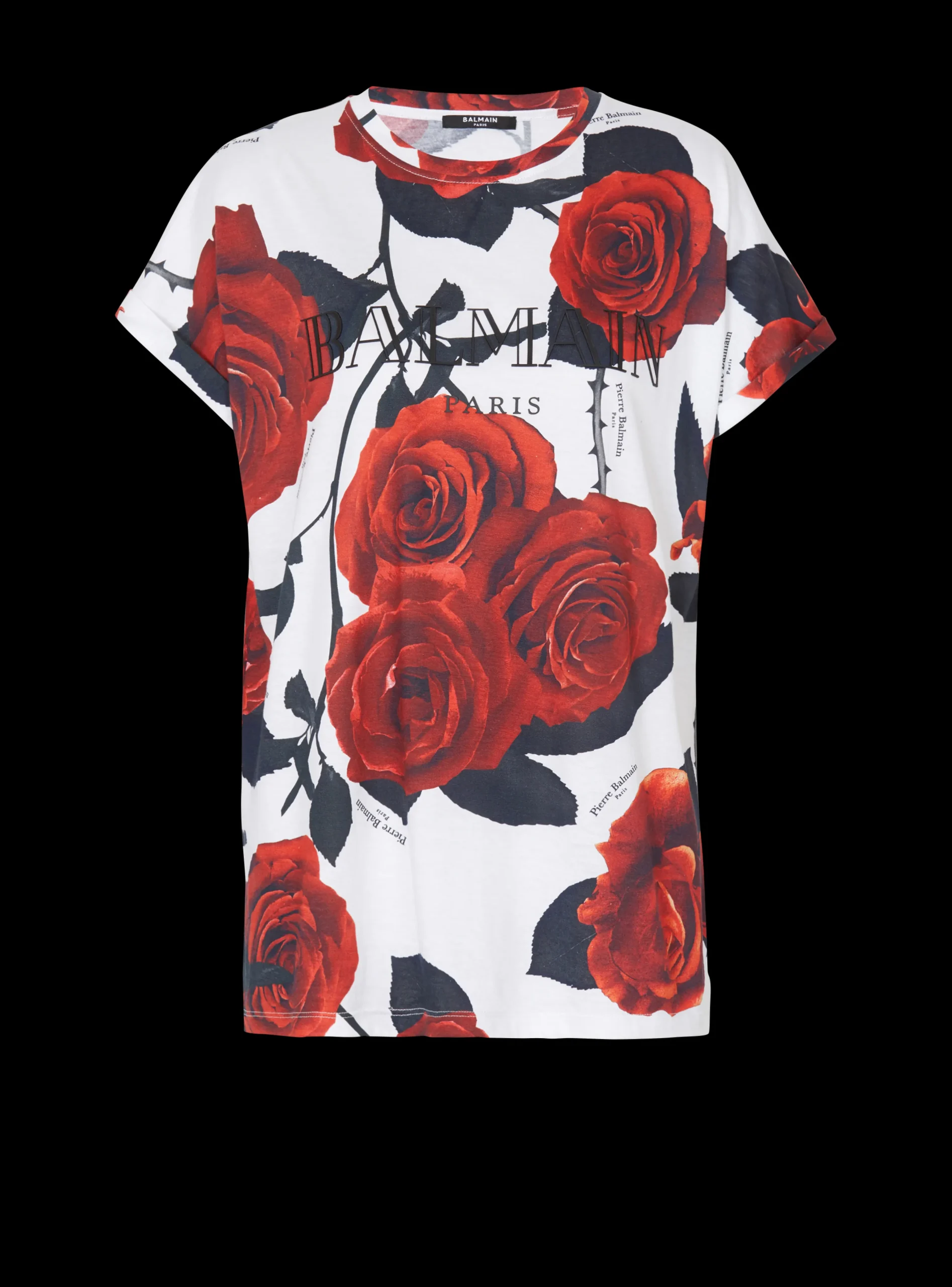 Women Balmain Vintage T-shirt With Roses Print