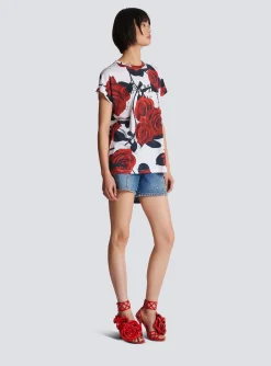 Women Balmain Vintage T-shirt With Roses Print