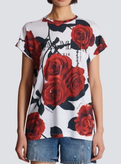 Women Balmain Vintage T-shirt With Roses Print