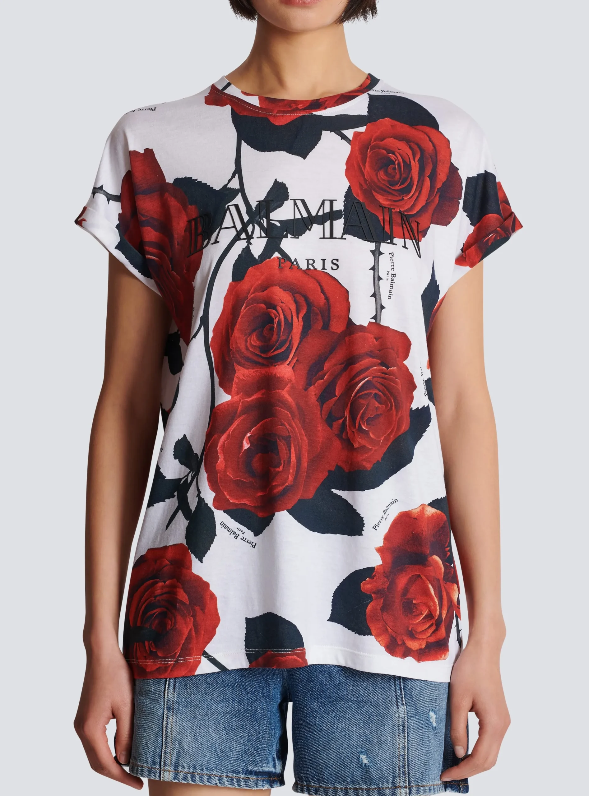 Women Balmain Vintage T-shirt With Roses Print