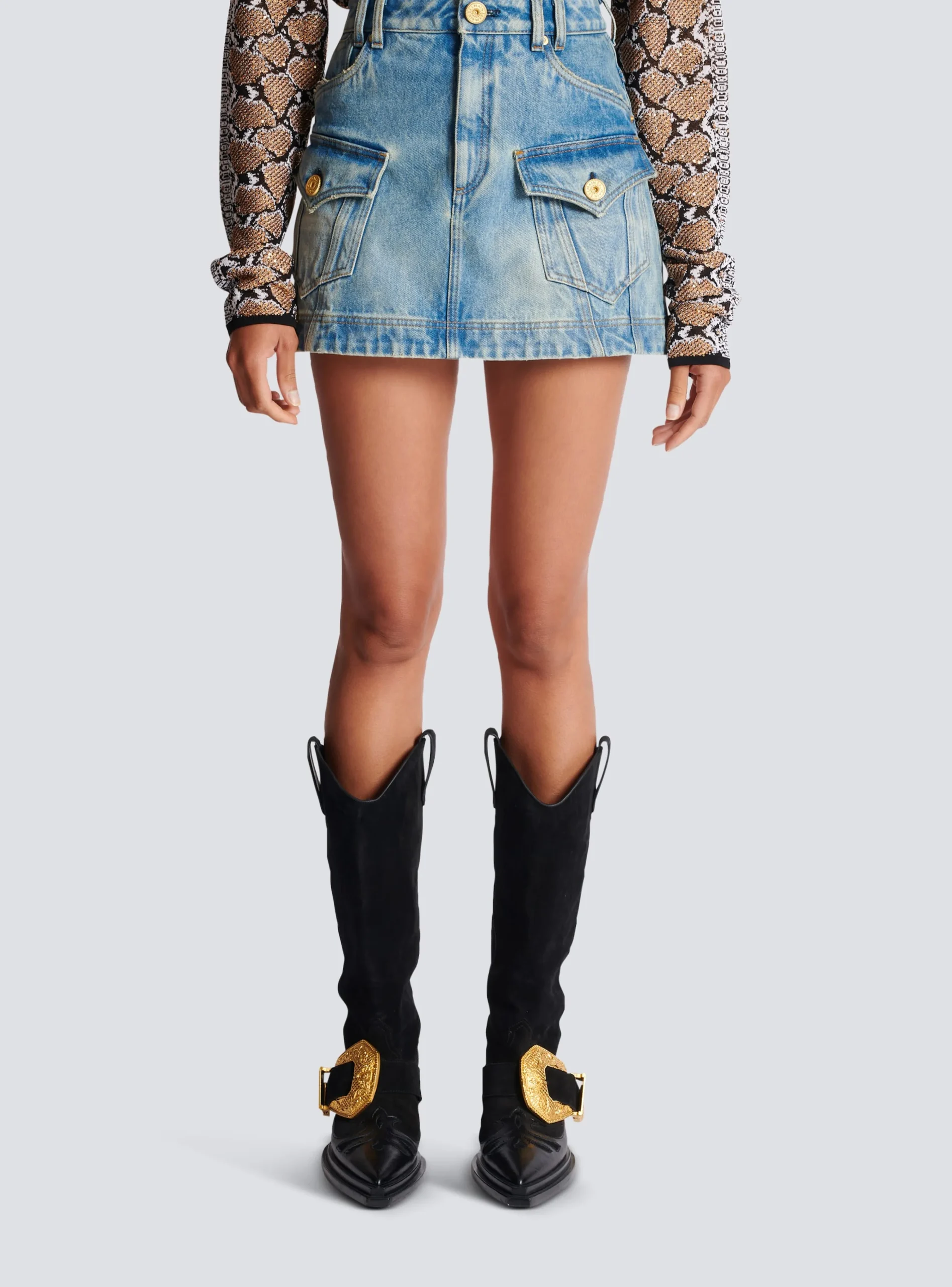 Women Balmain Western Denim A-line Skirt