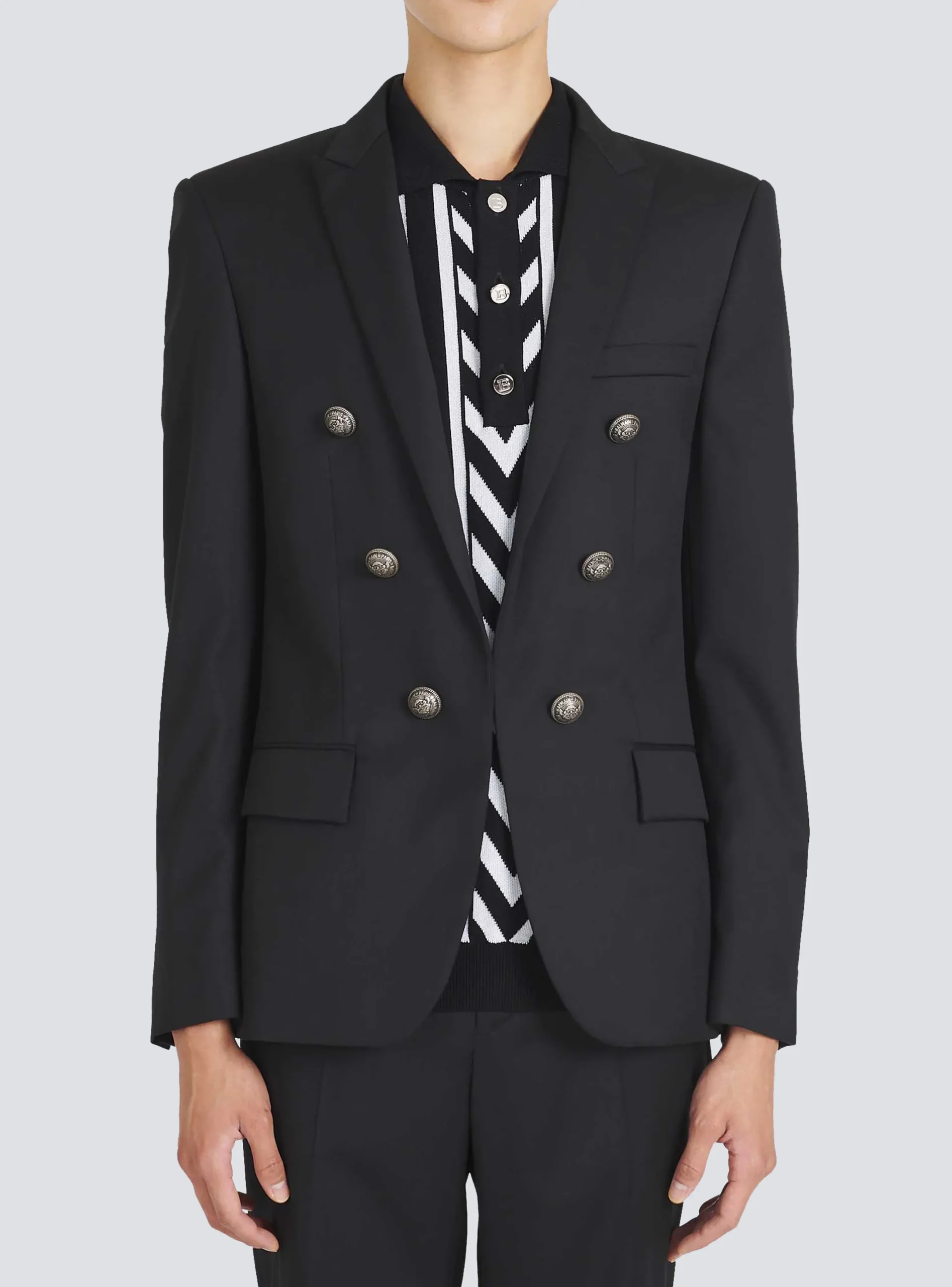 Balmain Wool Blazer With Double-breasted Silver-tone Buttoned Fastening