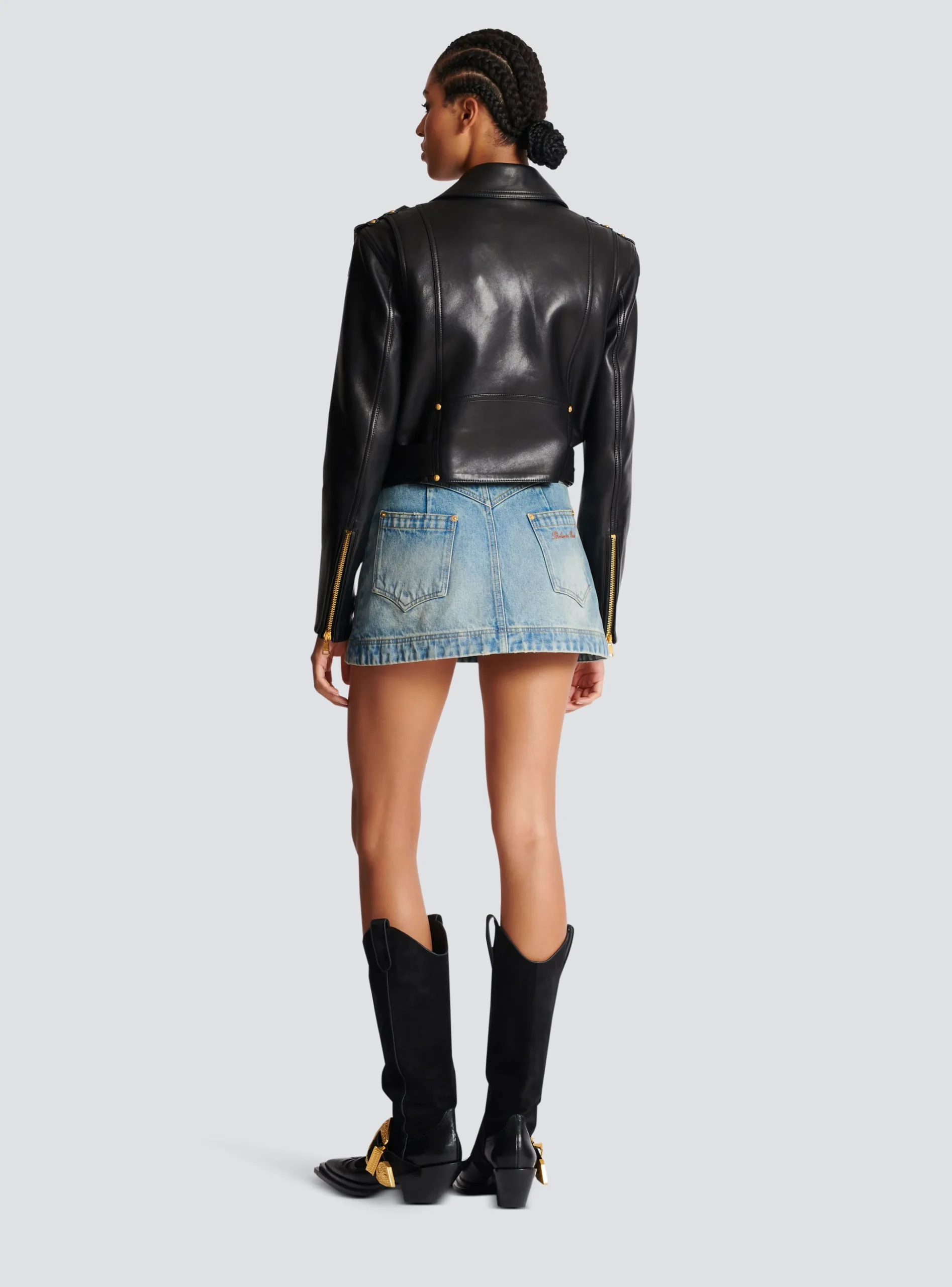 Women Balmain Zipped Leather Biker Jacket
