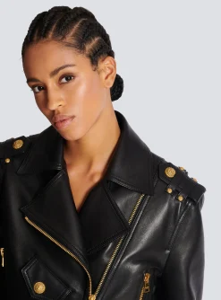 Women Balmain Zipped Leather Biker Jacket