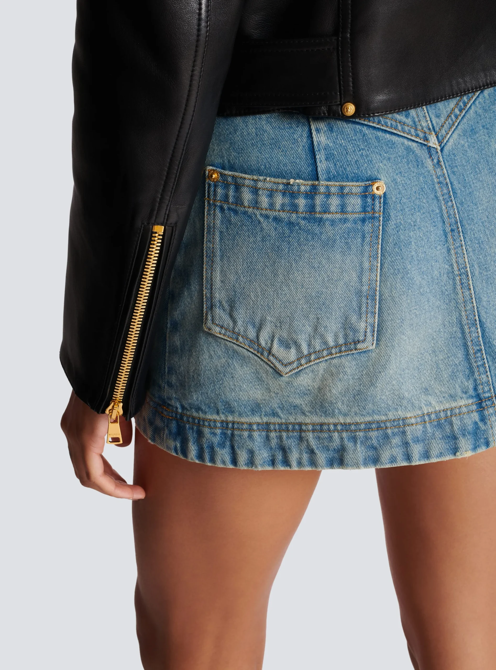 Women Balmain Zipped Leather Biker Jacket