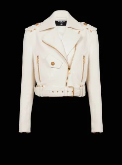 Women Balmain Zipped Leather Biker Jacket