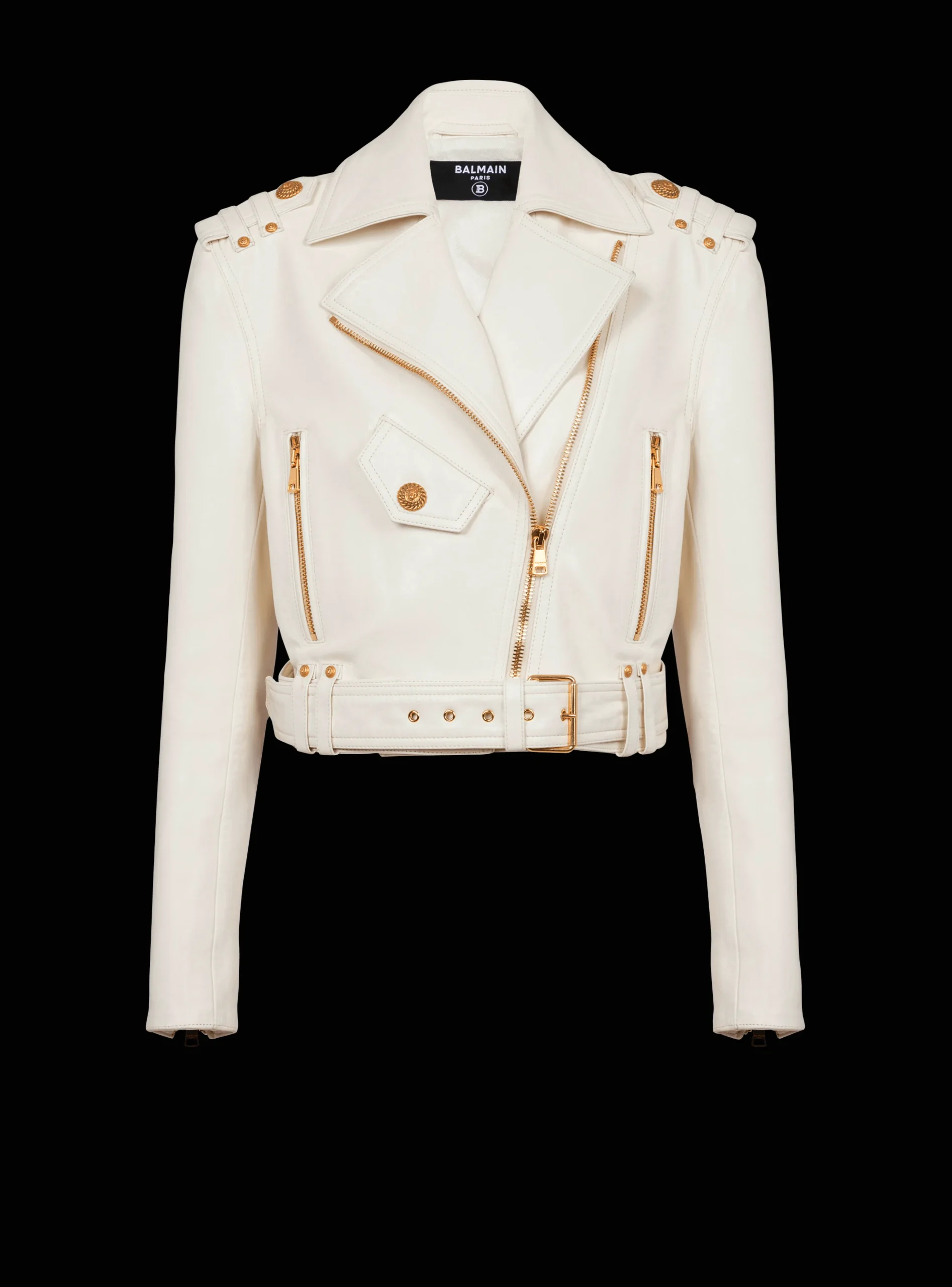 Women Balmain Zipped Leather Biker Jacket