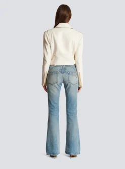 Women Balmain Zipped Leather Biker Jacket