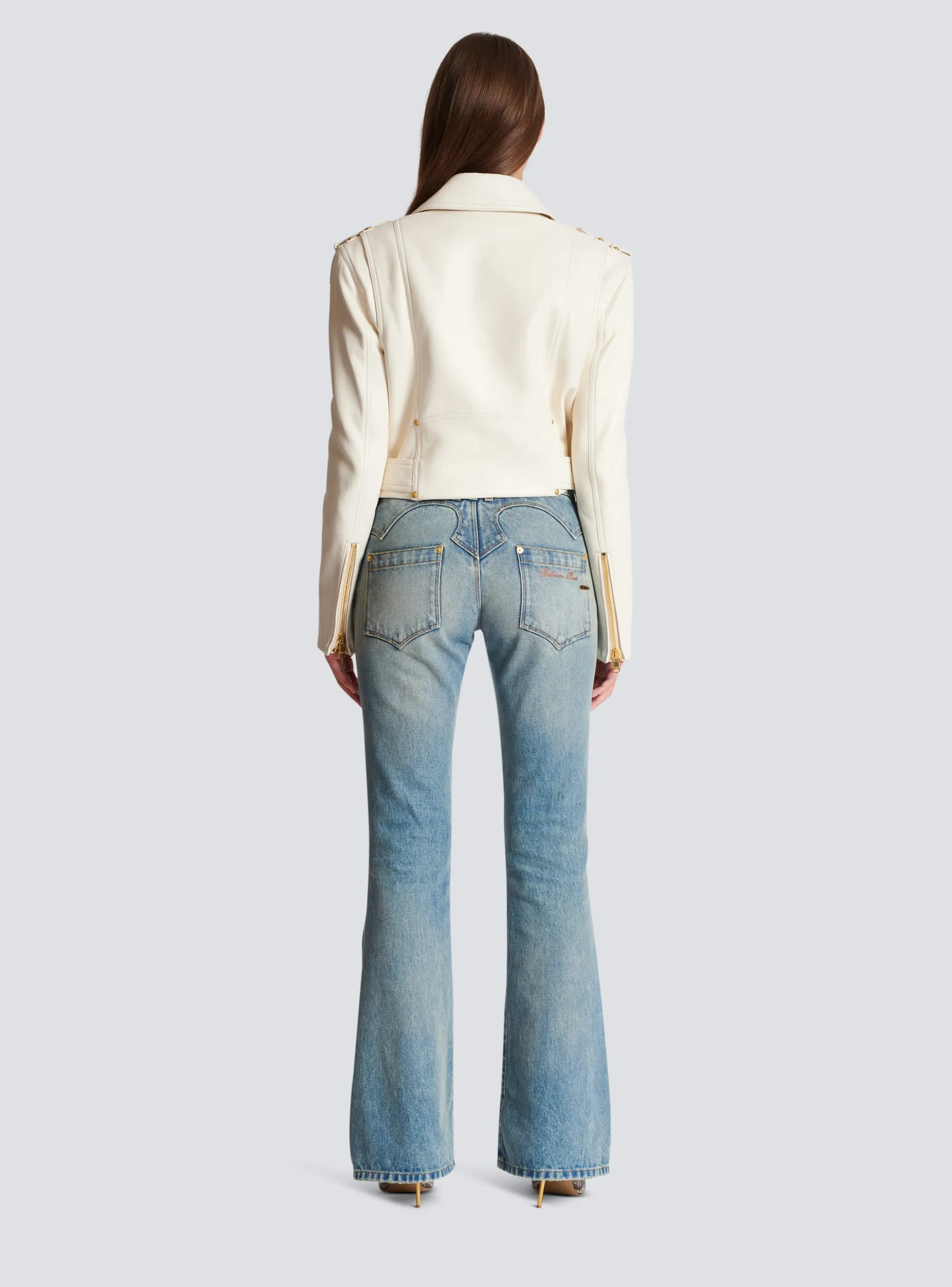 Women Balmain Zipped Leather Biker Jacket