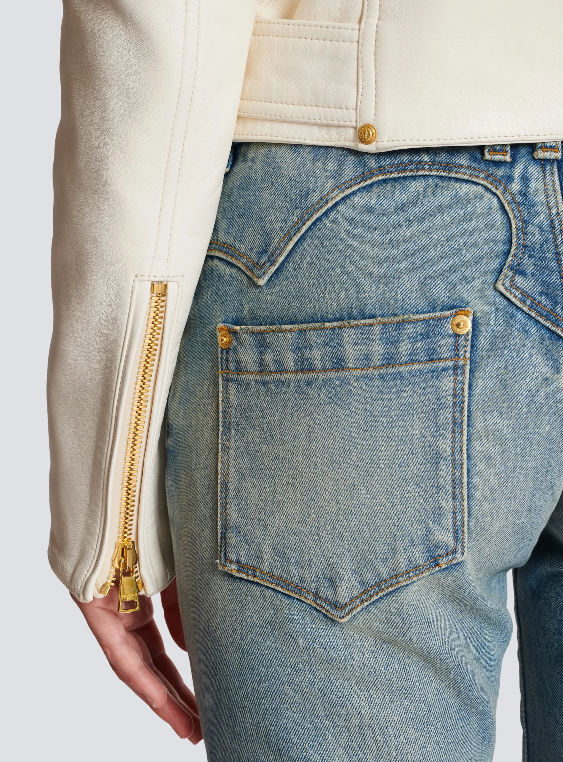 Women Balmain Zipped Leather Biker Jacket