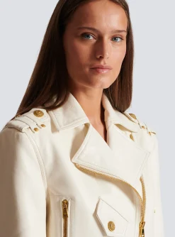 Women Balmain Zipped Leather Biker Jacket