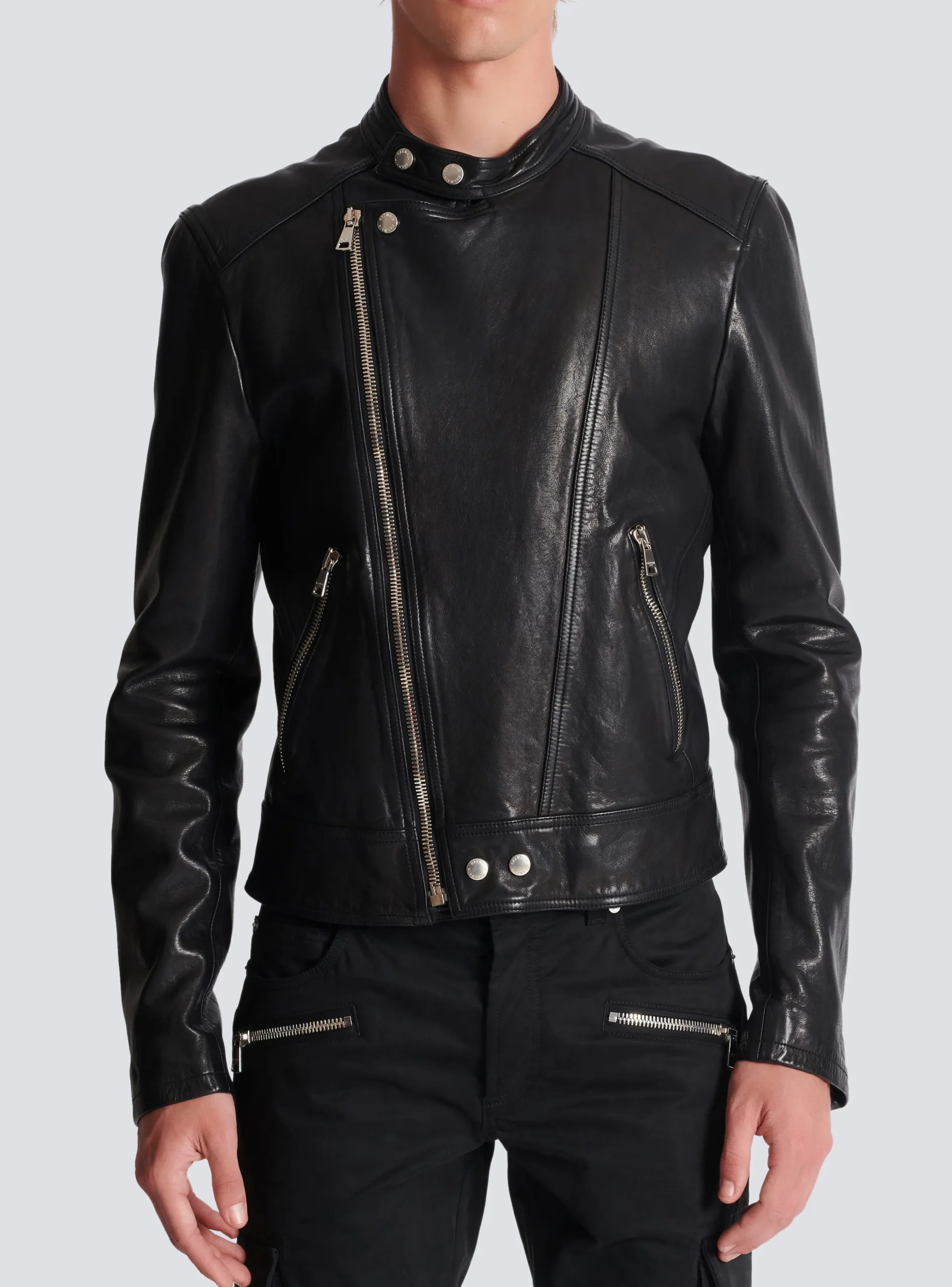 Balmain Zipped Leather Biker Jacket