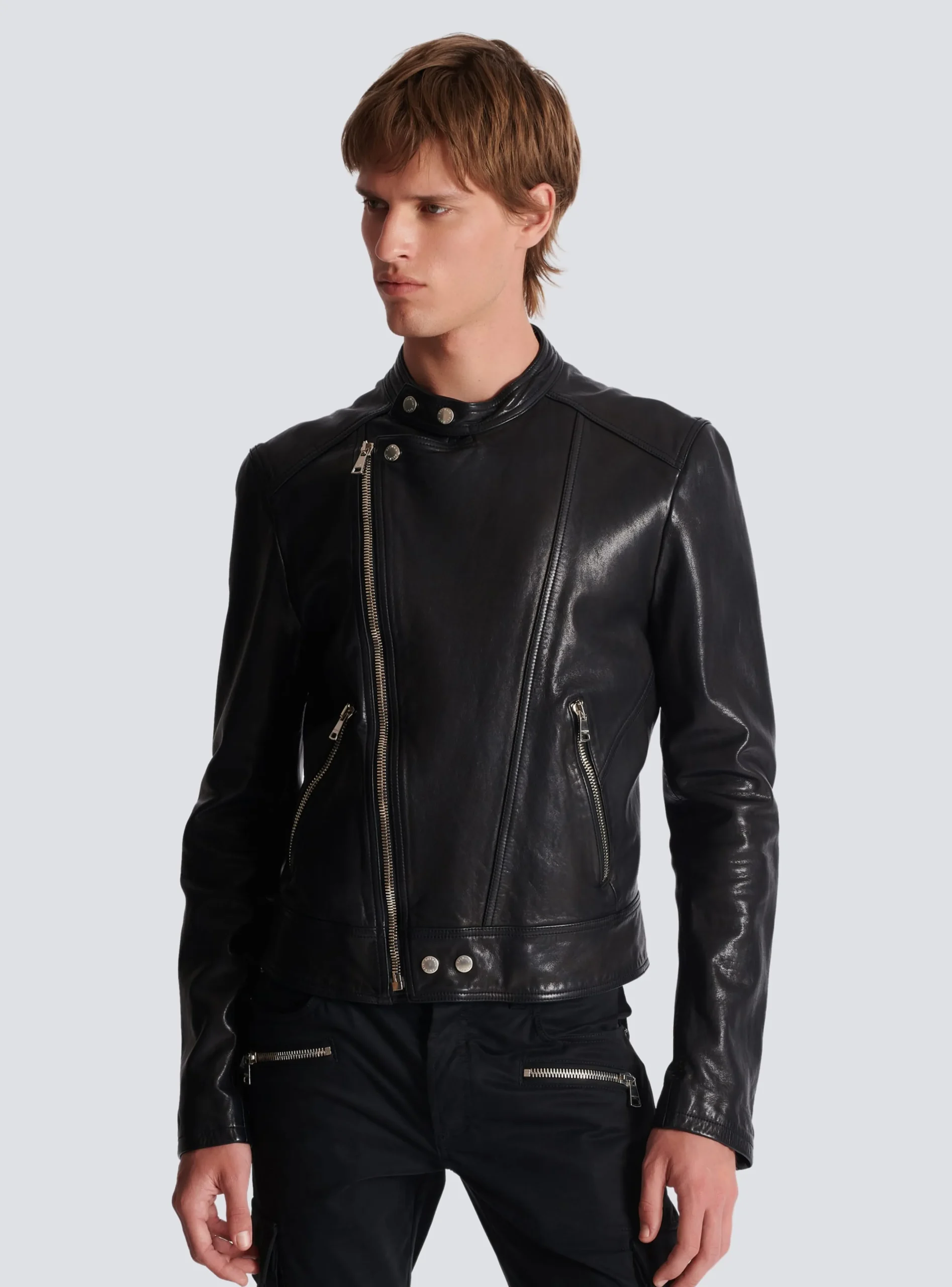 Balmain Zipped Leather Biker Jacket